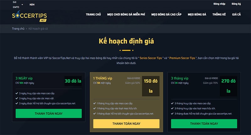 Soccertips cung cấp 3 gói VIP với nhiều mức giá và thời hạn linh hoạt