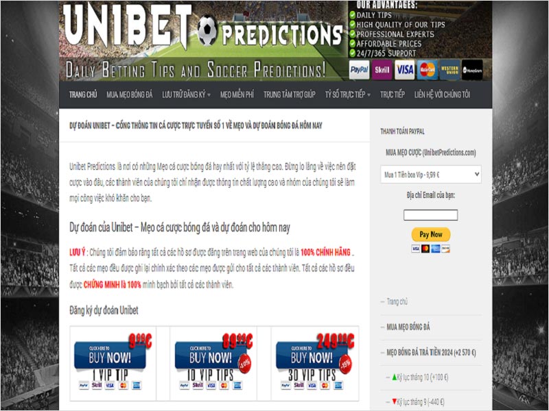 Giao diện Unibetpredictions được thiết kế thân thiện với người dùng